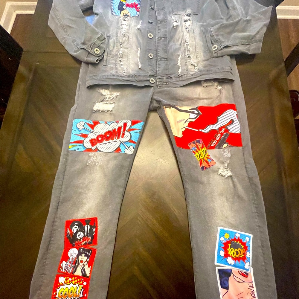 Menswear denim jean & jacket outfit pants 44W 32L Jacket size 2XL